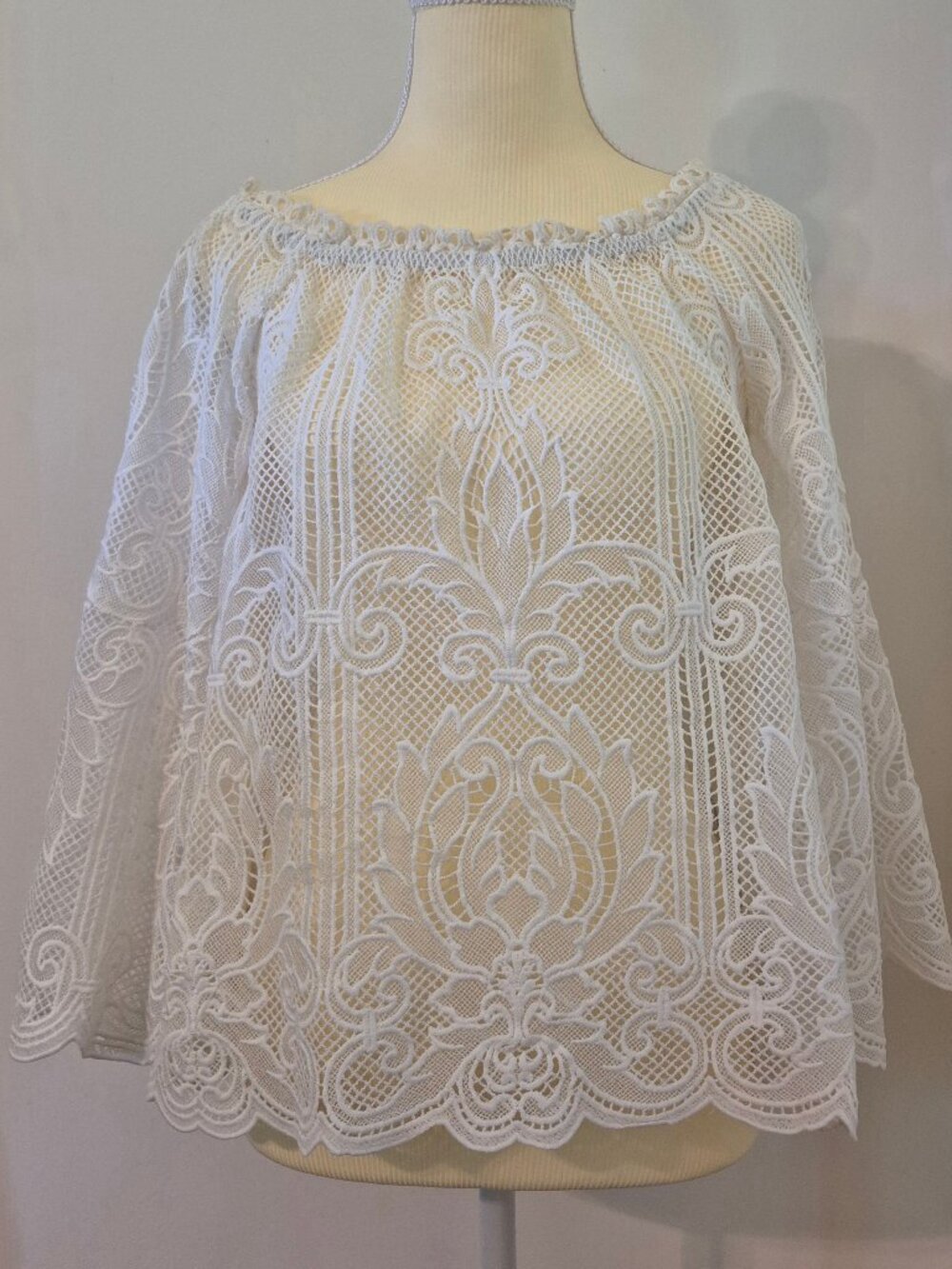 Anthropologie Sheer Crochet Lace Top Feminine Dainty Whimsical Ethereal Layering